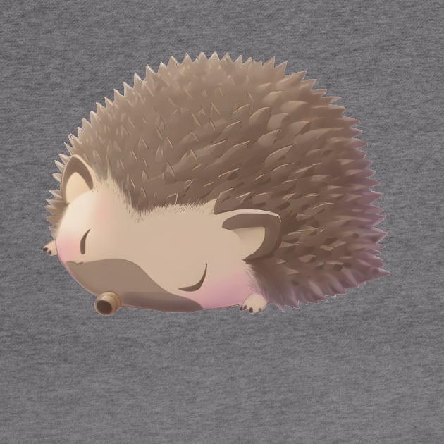 A spiky hedgehog curled up in a ball with its eyes closed by Monodo Lab